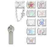 papasgix Italian Charm Bracelet Charms Gold Silver Set Module für 9mm Bracelets 11pcs DIY Italian Style Charms für Damen Italienisches Charm Armband Zubehör Geschenk (Silber-Klar)