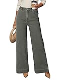 Dokotoo Women's Casual High Waisted Jeans for Women Baggy Wide Leg Loose Stretch Denim Pants Four Leaf Clover Size 10