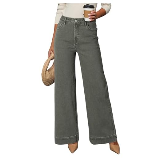 Dokotoo Womens Casual High Waisted Jeans for Women Straight Wide Leg Loose Stretch Denim Pants Four Leaf Clover Size 6