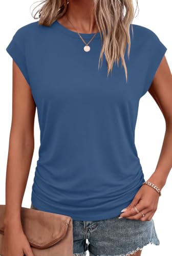 Image of Bliwov Womens Summer Tops Cap Sleeve Crew Neck Casual T Shirts