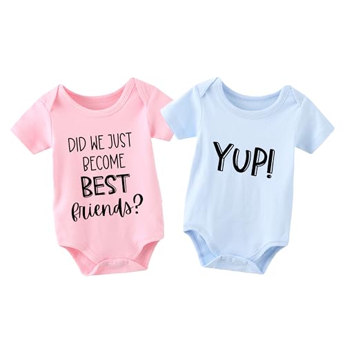Image of YSCULBUTOL Baby Twins Bodysuit Did We Just Become Best Friends Newborn Clothes Infant Twin Romper Unisex Outfits(Pb 3m)