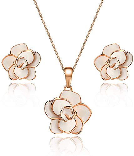 FoxLegend Rose Flower Necklace Earrings Set for Women 18K Gold Plated Hypoallergenic Jewelry Sets