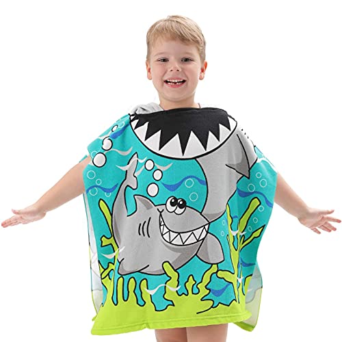 Image of NovForth Kids Beach Towel for Boys Girls, Shark Hooded Bath Towel Wrap, Toddler Pool Towel with Hood