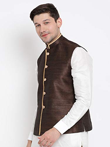 Image of VASTRAMAY Men's Beige Cotton Silk Blend Ethnic Jacket