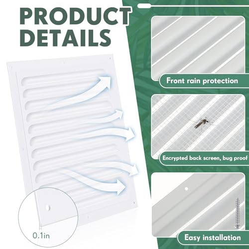 1 Pcs 12 x 12 Inch Aluminum Gable Vents Attic Vents Metal Gable Wall Shed Vent with Screw and Screen Mesh, Square Return Louver Grille for Ventilation Exterior Door House Attic Garage Ceiling by Yaocom - Image 3