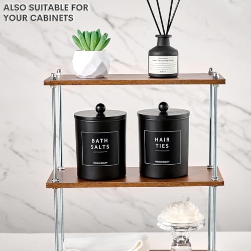 Glass Qtip Holder for Bathroom, Black Cotton Round Holder Swab Pad Dispenser with Lids, Floss Pick Holder with Bamboo Tray, Apothecary Jars with Scoop, Set of 3 by MUVEKA - Image 6
