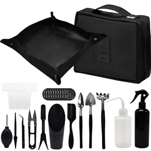 JNUYISW Gartenwerkzeug Set, 17 Stück Mini Pflanzen Werkzeug Set mit Faltbarer Gartenmatte Pflanzmatte Sukkulenten-Werkzeuge Bonsai Werkzeug Set mit Aufbewahrungstasche für Innenbereich Außenbereich