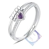 Birthstone Jewellery for Women, Adjustable June Birthstone Cubic Zirconia Ring, Sterling Silver Plated Fidget Gifts, Purple Anxiety Heart Rings for Daughter Birthday Christmas