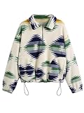 Picture of ZAFUL Women's Fashion Long Sleeve Lapel Half Zip Plain Faux Fur Sweatshirt Solid Color Crop Pullover Tops(3-White,S)