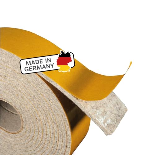 The Felt Store bande de feutre autocollante, 45mm de large, 4mm d'épaisseur, 4m de long, gris chiné, bande d'étanchéité en feutre de laine par ex. pour l'isolation - Made in Germany