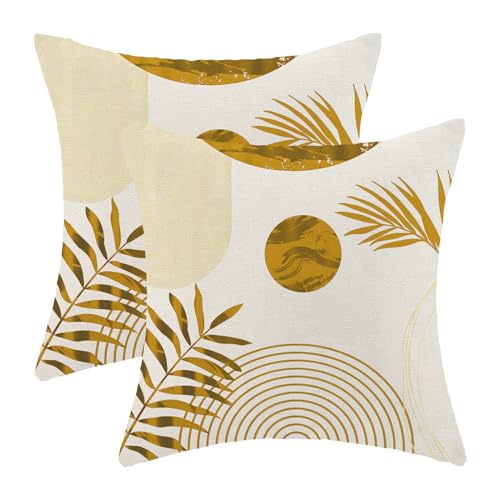 AEIOAE-Boho-Summer-Outdoor-Pillow-Covers-18-x-18-Inch-Mustard-Yellow-Leaf-Decor-Throw-Pillows-for-Couch-Bed-Modern-Abstract-Plant-Indoor-Farmhouse-Decorative-Pillowcase-Linen-Cushion-Cover-Set-of-2 AEIOAE Boho Summer Outdoor Pillow Covers 18 x 18 Inch Mustard Yellow Leaf Decor Throw Pillows for Couch Bed Modern Abstract Plant Indoor Farmhouse Decorative Pillowcase Linen Cushion Cover Set of 2