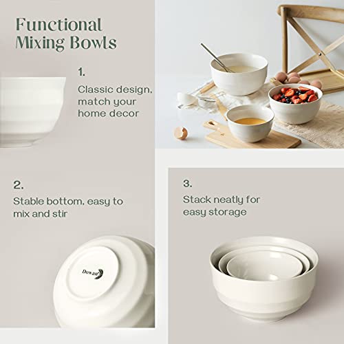 Dowan Ceramic Mixing Bowls For Kitchen, Size 3.5/1.9/1.2 Qt Large Serving Bowl Set, Microwave And Dishwasher Safe, Sturdy & No Scratch, Nesting Bowls For Space Saving,Creme White #TOP5