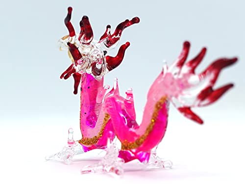 Sansukjai Dragon Miniature Hand Blown Glass Art Figurines Animals Collectible Gift Home Décor, Pink #TOP3