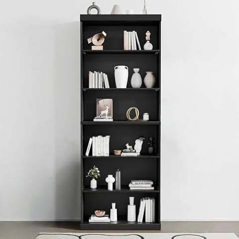 Casaphoria 82" H Wooden Bookcase, Heavy Duty Bookshelves, 6-Tier Wide Bookshelf with Large Storage Space for Home Office, 82" H x 31" W x 16" D, 130Lb, Black Cover
