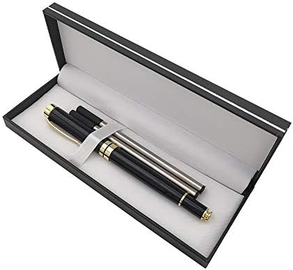 Accod Business Ballpoint Pen Black Metal Pen 0.5MM Signature Pen with Two Replaceable Refills Gift Box (Black)