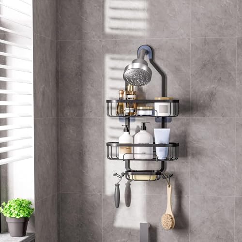 Witheeyou Shower Caddy Hanging, Shower Shelf Over Shower Head, 3 Tier Bathroom Shower Organizer, No Drilling with Hooks for Body Wash, Shampoo, Soap, Razor Holder (Black) by Witheeyou - Image 5