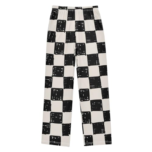Boys' Pants Light Black Checkerboard Doodle Long Bottoms Jogger Pants Elastic Waist Trousers with Pockets S-XL