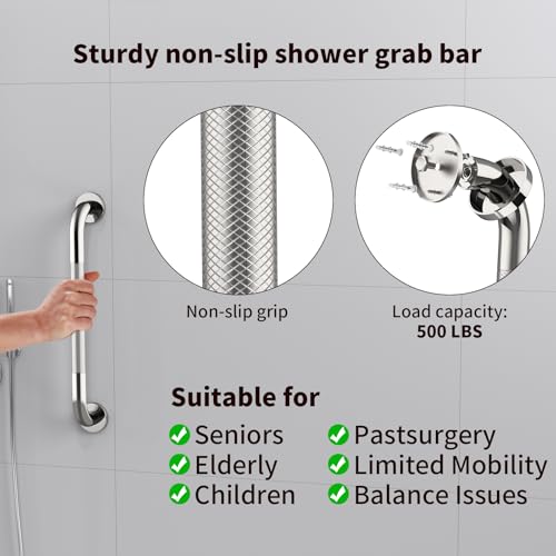 2 Pack 32 Inch Anti Slip Shower Grab Bar Handles, ZUEXT Chrome Stainless Steel Knurled Bathroom Balance Bar, Safety Hand Rail Support,Handicap Elderly Injury Senior Assist Bath Handle(1.25" Diameter)