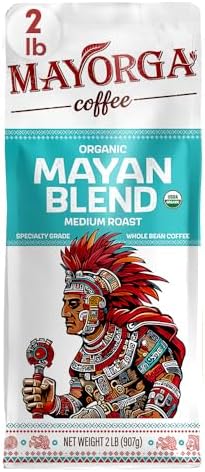 Mayorga Medium Roast Whole Bean Coffee, 2 lb bag - Mayan Blend Organic Coffee Roast - Direct Trade, Specialty Grade, Non-GMO 100% Arabica Coffee Beans