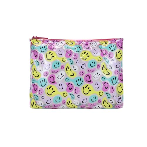 RCFJ b y K L A N D Beauty case trasparente con faccina sorridente, astuccio trasparente per cosmetici con stampe colorate a forma di sorriso, organizer portatile da viaggio per donne e adolescenti