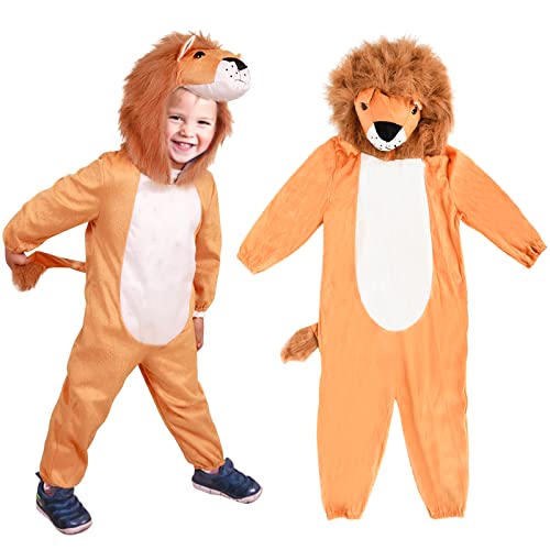 Hereneer Disfraz de Leon para Niño, Disfraz de León de Peluche, Disfraz de León con Capucha y Cola para Niños, Disfraz de Animales para Carnaval Halloween Cosplay Fiestas Niño y Niña (100, León) Cover