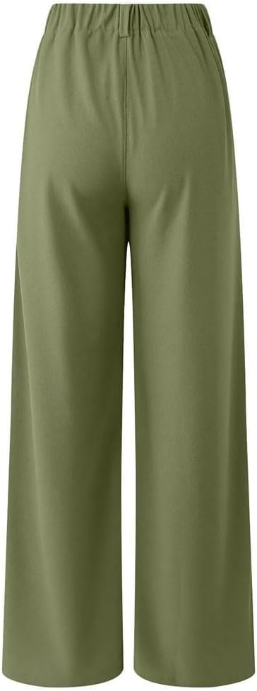 Women's Wide Leg Pants High Waisted Waffle Knit Casual Slacks Work Pants Business Palazzo Trousers with Pockets