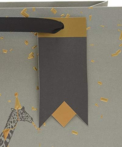 Birthday Celebration Gift Bag - Large Sized - Animal Print Grey and Gold Foil Design