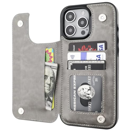 ONETOP for iPhone 16 Pro Max Wallet Case with Credit Card Holder,Gray