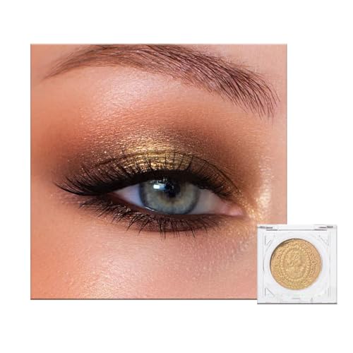 Glitter Gold Eyeshadow Palette, Single Champagne Eye Shadow Cream, Pearlescent Metallic Orange Eyeshadows Powder, Shimmer Pigmented Smooth Color for Eyes Makeup