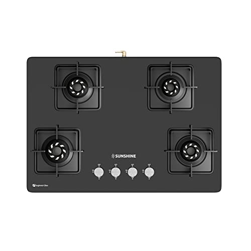SUNSHINE Slimmest Magnite 4 Burner Glass Hob Top Cooktop Manual Ignition | Isi Certified | 2 Years General Warranty (Burner, Gas Valve And Glass – 5 Years)