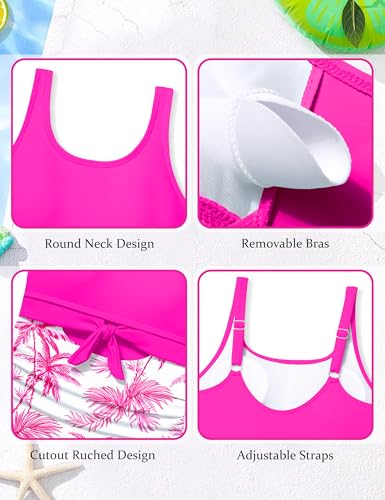 Image of Qaoerde Girls Swimsuit One Piece Swimsuits Cutout Ruched Bathing Suits Adjustable Straps Tie Girls' Swimwear 9-16Y
