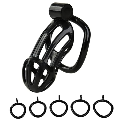 Männliche Keuschheitsvorrichtung Sexspielzeug - Leichte Peniskäfige Männliche Keuschheitsvorrichtungen mit 5 Größen abnehmbaren Schwanzringen, Schwarz