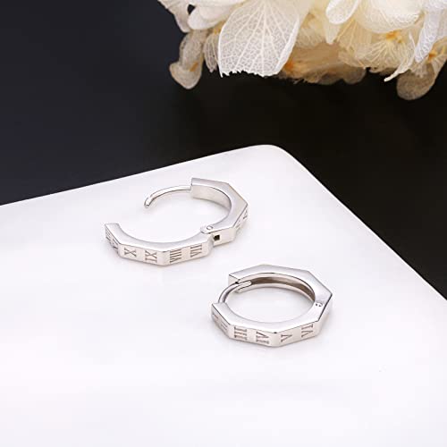 Mens Earrings S925 Sterling Silver Roman Number Small Huggie Hoop Earrings Hypoallergenic For Sensitive Ears Piercing Jewelry #TOP2