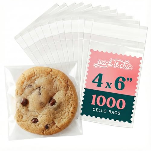 4 X 6 Clear Cookie Bags With Seal (1000 Pack) - Self Sealing Cellophane Bags for Baked Goods Packaging Cookie Wrappers Bakery Packaging Bake Sale Candy Treats Goodies Gifts Party Favors