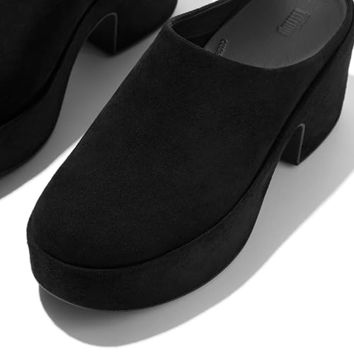 Fitflop Damskie pantofle na obcasie na platformie z pełnym zamszem, Cały czarny, 36 EU