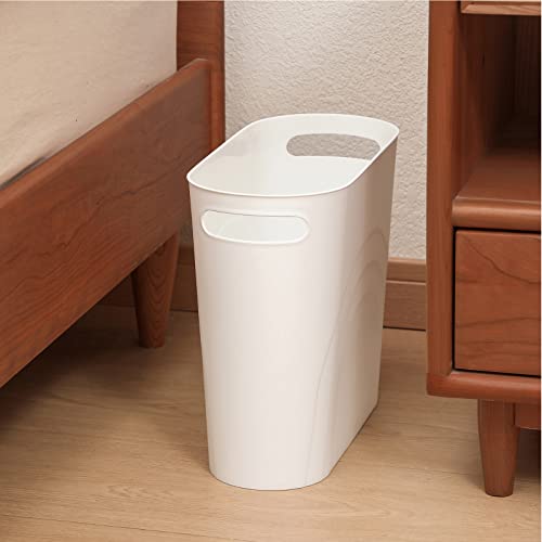 Small Trash Can Garbage Can Container Bin with Handles 3 Gallons Plastic Wastebasket for Bathrooom, Bedroom, Office, Kitchen, Laundry Room, Dorm Room - White
