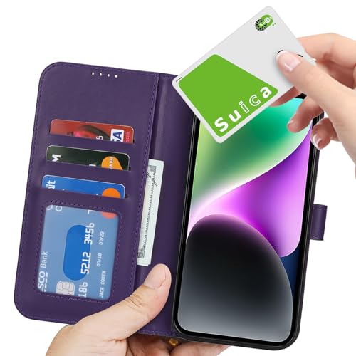 Image of for iPhone 14 Case Wallet with Card Holder,for iPhone 13 Wallet Case for Women Men,PU Leather Shockproof Magnetic Buckle Stand Flip Phone Case-Purple