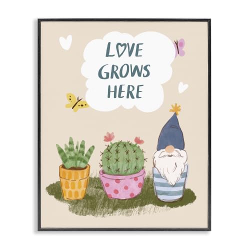 Love Grows Here Succulents Butterflies, 11 x 14 Inch Framed Giclée Print | Stupell Industries · By Be Ni La · Charming gift for garden lovers · Midnight Black frame · Made in USA