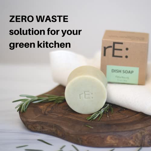 Image of rE: REKURATOR Dishwashing Soap with Loofah Holder - Eco-Friendly, Gentle, Plant-Based Dish Bar , No Artificial Dyes or Fragrance (Rosemary Scented) , 5.1 oz
