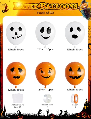 Adeyoo ADWSJ00 Halloween Balloons,60Pcs Ghost Balloons Scary Pumpkin Balloons 12 Inches Latex Balloons Orange And White Balloons 6 Styles Spooky Balloons For Halloween Theme Birthday Party Decorations thumb #4