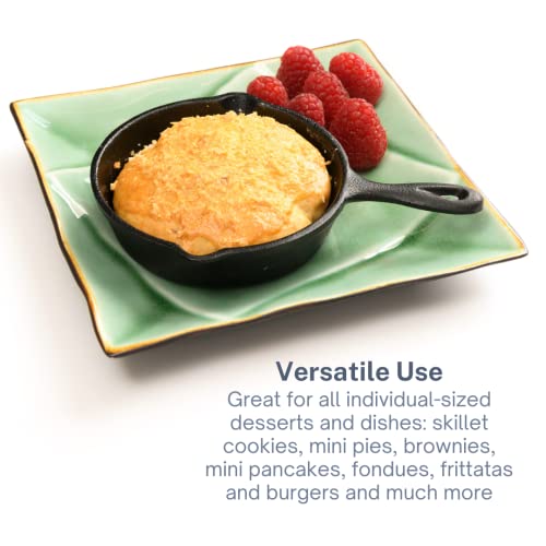 Kuha Mini Cast Iron Skillets 4” - 2-Pack Of Pre-Seasoned Miniature Skillets - With 2 Small Silicone Trivets And Cast Iron Scraper #TOP5