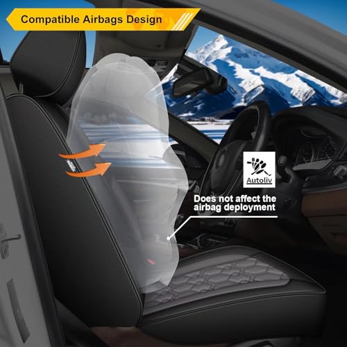 Image of Front Seat Covers for Subaru Forester 2007-2026 2027 Faux Leather | Waterproof Breathable Scratch Resistant 360 Wrap Airbag Compatible Easy Clean (2 Seats,Black & Grey)
