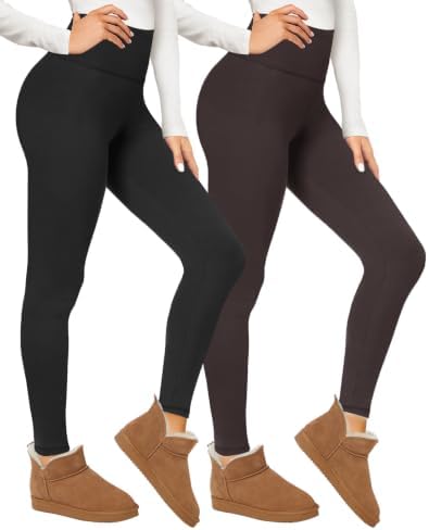CAMPSNAIL 2er Pack Thermo Leggings Damen High Waist Gefütterte für Sport | Warm Gefütterte Thermohose, Blickdichte Fleecehose & Strumpfhose, Dicke Thermounterwäsche für Winter
