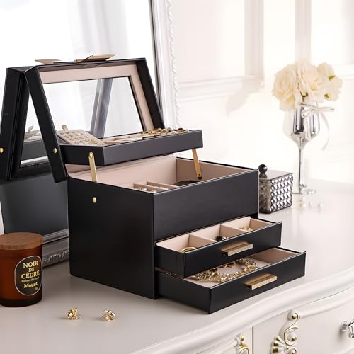 Lolalet Jewelry Box, Clear Window Jewelry Organizer with Drawer for Earrings Bracelets Necklaces Rings, Jewelry Storage for Women -Black, 4 Layers by Lolalet - Image 7