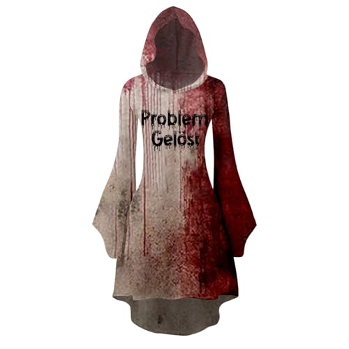 Image of Generisch Women's Halloween Print Hooded Cosplay Dress Long Sleeve Long Dress, Dark purple, S