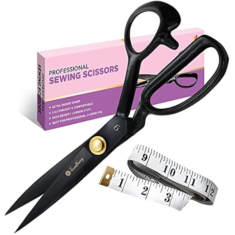 Fabric Scissors Professional (9-inch), Premium Scissors for Fabric Cutting with Bonus Measuring Tape - Made of High Density Carbon Steel Shears, Sewing Scissors for Fabric, Leather, Thin Metal, etc. Cover
