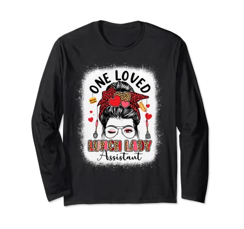 Messy Bun One Loved Lunch Lady Valentine's Day Women Girls Long Sleeve T-Shirt