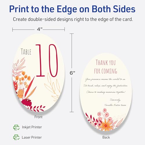Avery Printable Oval Flat Cards, Sure Feed Technology, 4" x 6", Matte Ivory Cardstock, Print-to-The-Edge, Laser/Inkjet Printable, 50 Total, Great for Product Branding, Marketing, and More by Avery - Image 6