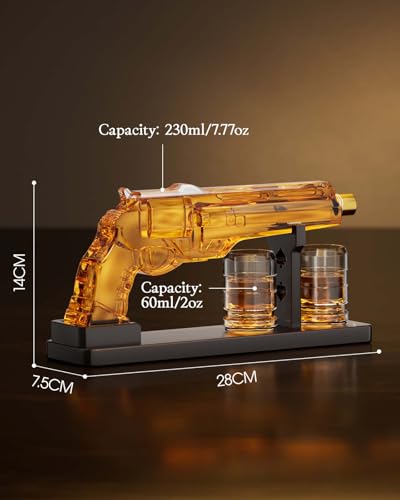 Gun Whiskey Decanter Sets for Men, Kollea Liquor Decanter Set with Shot Glass, Handcrafted Birthday Gifts for Men Dad Brother, Cool Anniversary Set Gift for Him Husband, for Home Bar Drinking Party - Image 2
