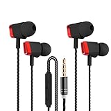 2 Pares Auriculares, CBGGQ Auriculares In Ear con Micrófono y Control de Volumen, Auriculares con Aislamiento de Ruido con Sonido Puro y Graves Potentes, para iOS y Android, Portátiles, Juegos(Negro)